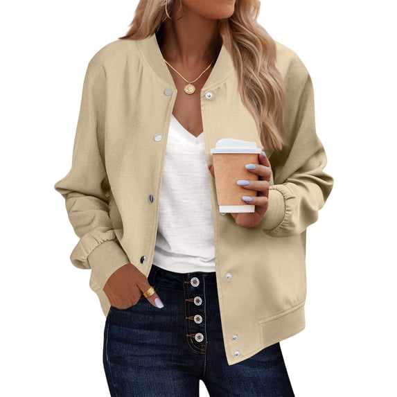 YYDGH Bomber Jacket Women Varsity Casual Button Down Lightweight Jackets Fall Fashion Short Coat School Outfits with Pockets