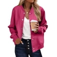 thumbnail image 1 of YYDGH Bomber Jacket Women Varsity Casual Button Down Lightweight Jackets Fall Fashion Short Coat School Outfits with Pockets, 1 of 8