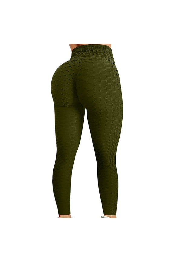 Booty Leggings for Women Textured Scrunch Butt Lift Yoga Pants Slimming Workout High Waisted Anti Cellulite Tights Army Green 3XL