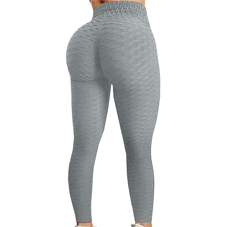 YYDGH Booty Leggings for Women Textured Scrunch Butt Lift Yoga Pants  Slimming Workout High Waisted Anti Cellulite Tights Gray M