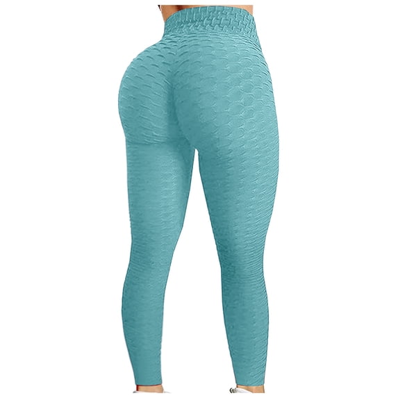 YYDGH Booty Leggings for Women Textured Scrunch Butt Lift Yoga Pants Slimming Workout High Waisted Anti Cellulite Tights Sky Blue 3XL
