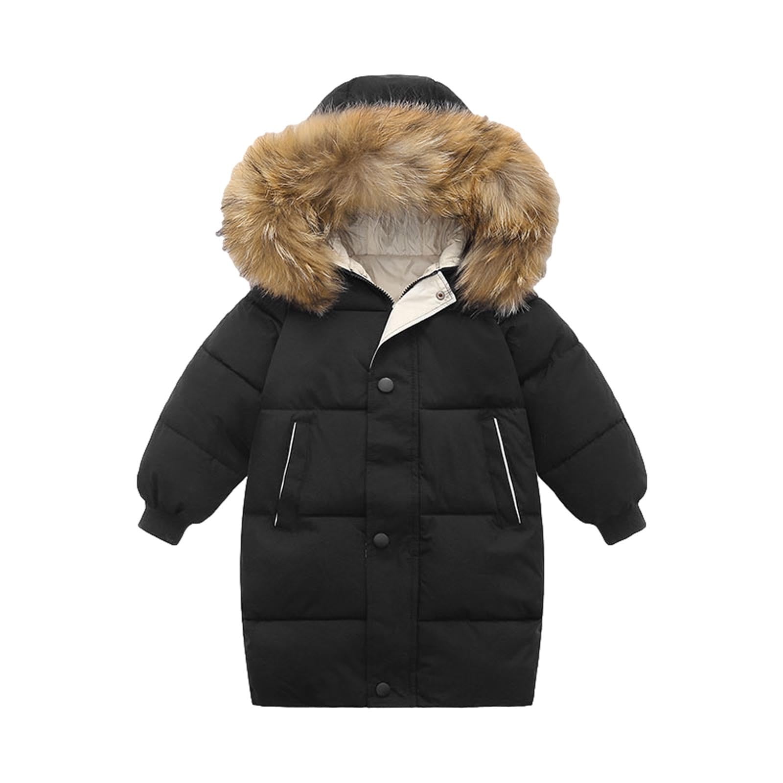 YYDGH Boy's Girls Winter Parka Jacket Hooded Puffer Ticken Coats Casual  Button Zipper Hoodie Outerwears(Black,4-5 Years) 