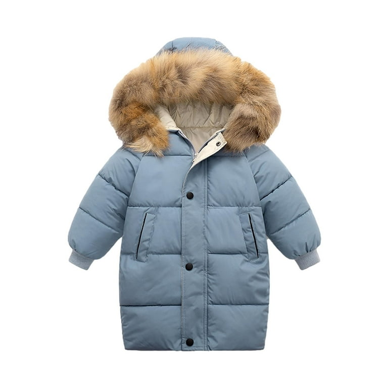 YYDGH Boy's Girls Winter Parka Jacket Hooded Puffer Ticken Coats Casual  Button Zipper Hoodie Outerwears(Blue,1-2 Years) 