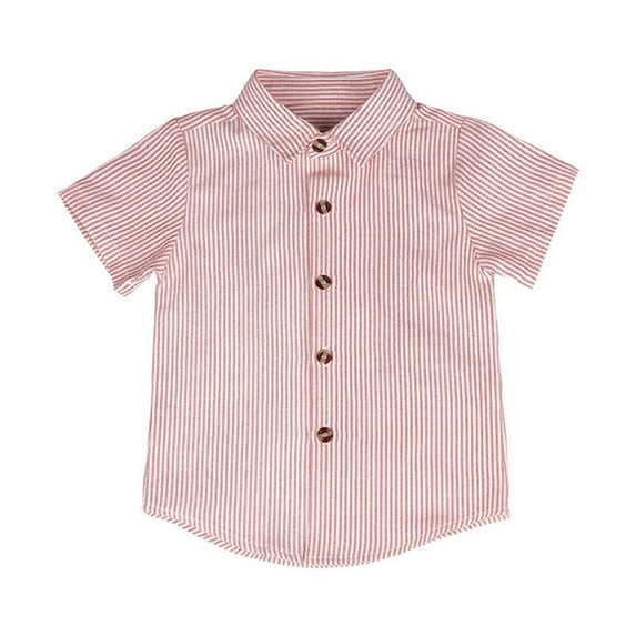 YYDGH Boys Button Down Short Sleeve Shirt Collared Round Bottom Back Pleat Dress Shirt Casual Summer Turndown Striped T-Shirt 3-9 Years