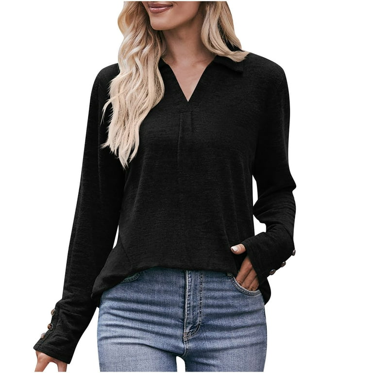 YYDGH Business Casual Tops for Women Lapel V Neck Long Sleeve