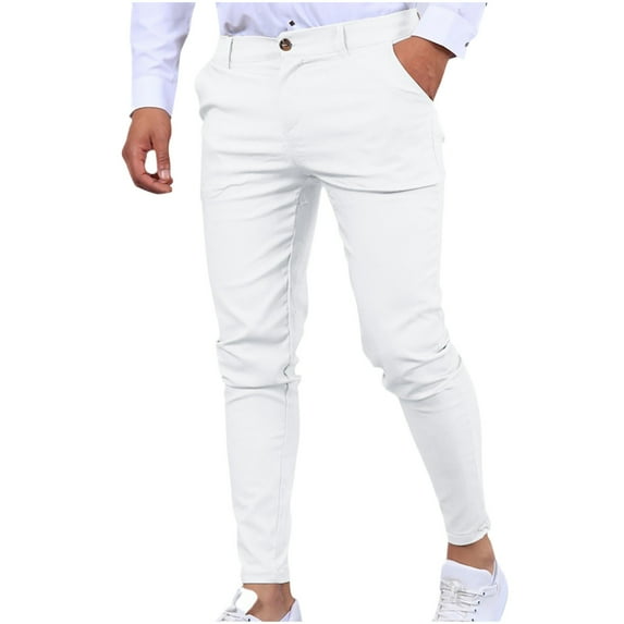 YYDGH Business Dress Pants for Men Classic Flat Front Formal Pants Solid Color Straight Leg Casual Pants Slim Fit Waist Suit Pants