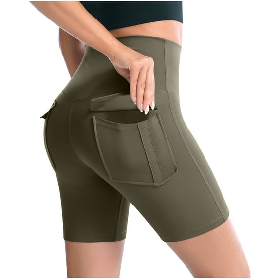 YYDGH Butt Lifting Yoga Shorts for Women High Waist Cargo Activewear Shorts with Back Pockets Seamless Scrunch Athletic Shorts Army Green L
