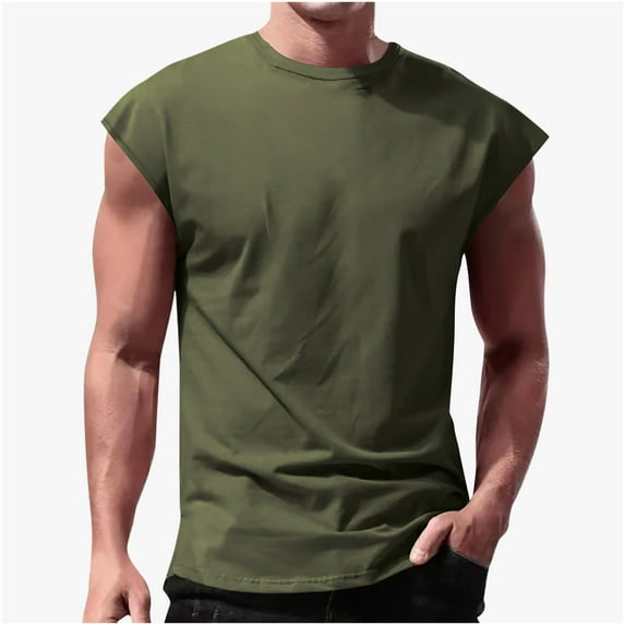 YYDGH Cap Sleeve T-Shirts for Men Solid Color Muscle Cut Performance Casual Workout Vests Gym Active Loose Bodybuilding Sport Tops Green 3XL