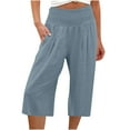 thumbnail image 1 of YYDGH Capri Pants for Women Summer High Waisted Cotton Linen Loose Palazzo Pants Wide Leg Comfy Lounge Pant Trousers Pockets Light Blue L, 1 of 5