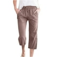 thumbnail image 1 of YYDGH Capri Pants for Womens Summer Cotton Linen Solid Color Casual Cropped Trousers Elastric Waist Drawstring with Pockets Khaki S, 1 of 5