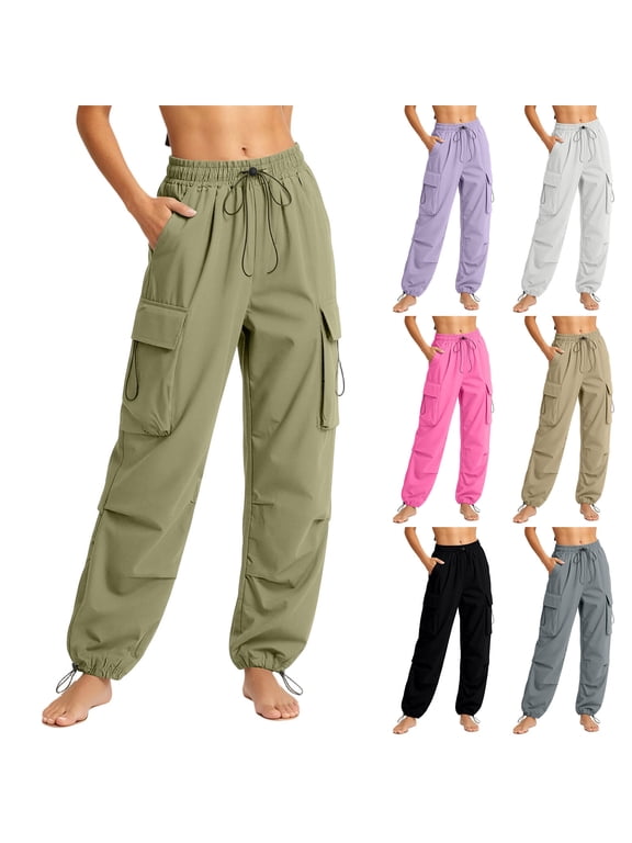 Cargo Pants for Womens Drawstring Elastic High Waist Jogger Pants Adjustable Cuffed Hem Quick Dry Casual Trousers Outdoor Hiking Wear