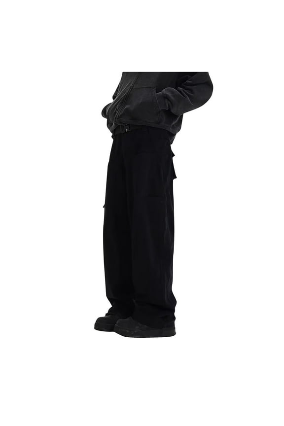 Cargo Parachute Pants for Men Streetwear Baggy Wide Leg Hip Hop Sweatpants Casual Outdoor Trousers with Pockets