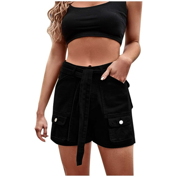 YYDGH Cargo Shorts for Women High Waisted Belt Jeans Summer Casual Denim Shorts with Pockets Black XXL