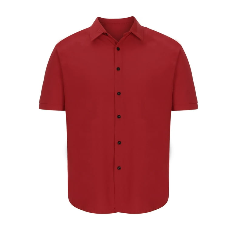 Yydgh Casual Men's Muscle Fit Dress Shirts Short Sleeve Athletic Fit Button Down Shirts(Red,L), Size: Large