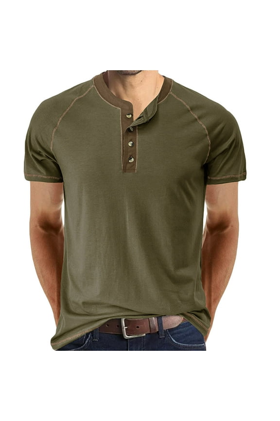 Casual Mens Henley Shirt Raglan Sleeve Short Sleeve Henley Tee Basic Beach Front Placket Basic T Shirts(Green,XL)