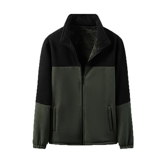 YYDGH Casual Outdoor Fleece Zip Jacket for Men Long Sleeve Warm Winter Coat for Men Thermal Colorblocked Tops with Zip Pocket Army Green 3XL