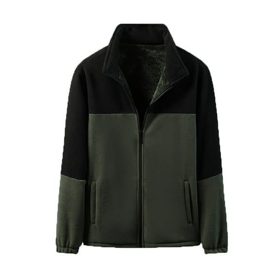 YYDGH Casual Outdoor Fleece Zip Jacket for Men Long Sleeve Warm Winter Coat for Men Thermal Colorblocked Tops with Zip Pocket Army Green M
