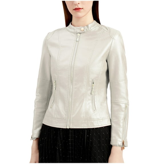 YYDGH Classical Fall Jackets for Women Plus Size Womens Leather Jacket Faux Motorcycle Biker Coat Lightweight Outwear Coat White S