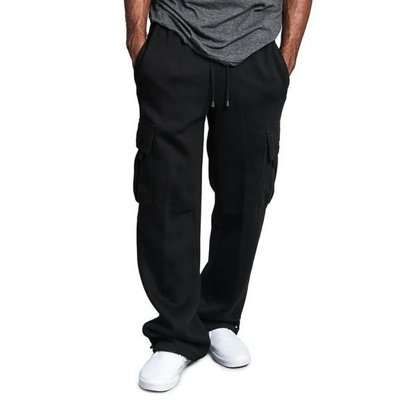 YYDGH Men's Heavyweight Fleece Cargo Sweatpants Stretch Elastic Waist Athletic Workout Jogger Pants Drawstring Baggy Sport Trousers(Black,4XL)