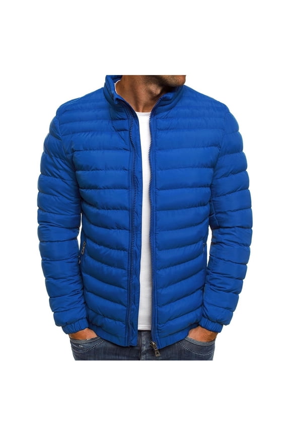 Men's Lightweight Puffer Jacket Thermal Winter Wram Parka Jackets Zip Up Waterproof Bubble Overcoat Blue XL