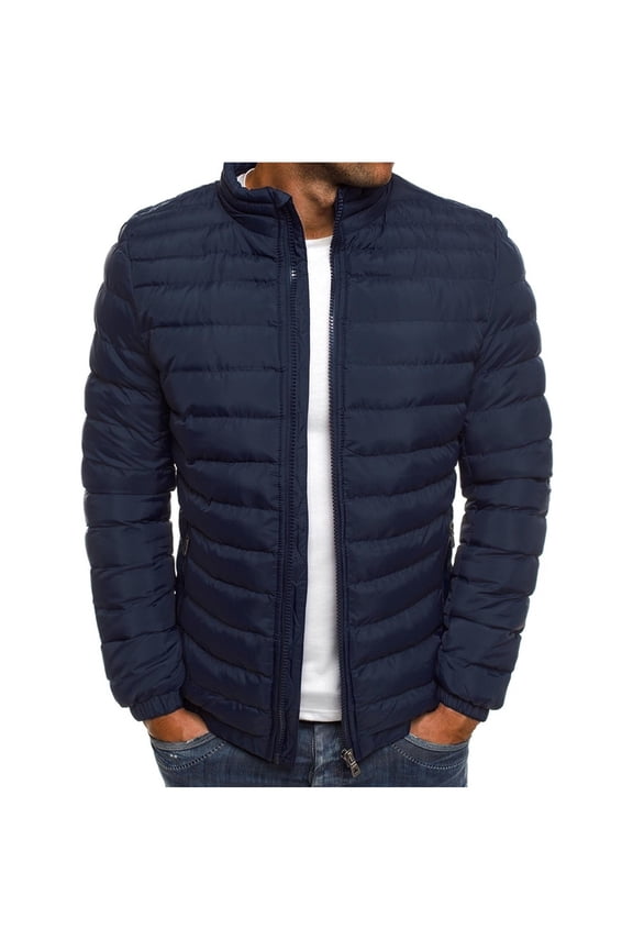 Men's Lightweight Puffer Jacket Thermal Winter Wram Parka Jackets Zip Up Waterproof Bubble Overcoat Navy M