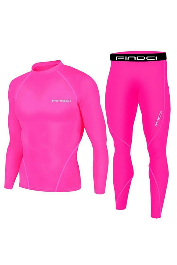 Men's Sports Running Set Compression Shirt + Pants Skin-Tight Long Sleeves Quick Dry Fitness Tracksuit Gym Yoga Suits(Hot Pink,3XL)
