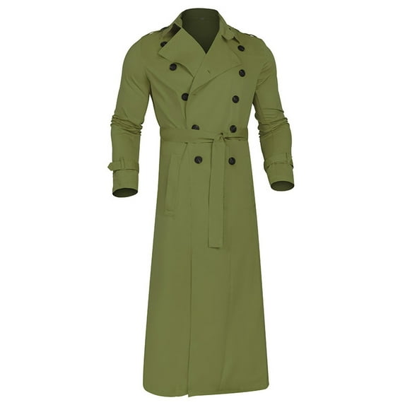 YYDGH Men's Winter Slim Stylish Trench Coat Casual Double Breasted Lapel Long Sleeve Solid Belted Long Raincoat Men Overcoat Jackets Green XXL