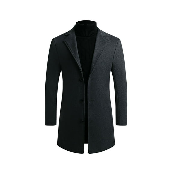 YYDGH Clearance Mens Single Breasted Plus Size Trench Coat Winter Wool Blend Pea Coat Oversized Warm Lapel Work Business Jacket Outerwear Dark Gray 5XL