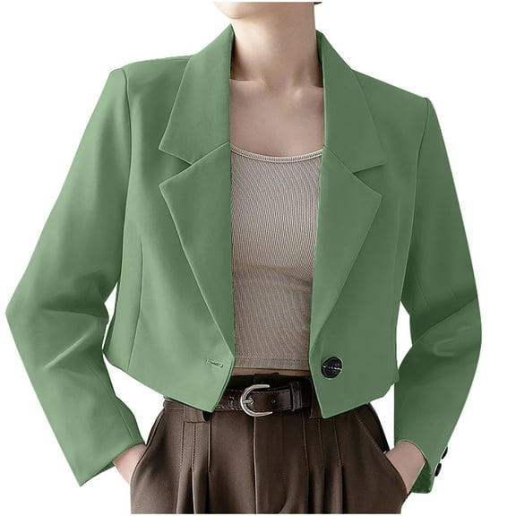 YYDGH Cropped Blazers for Women Business Casual Open Front Long Sleeve Lapel Suit Jacket Trendy Oversized Work Office Blazers Green M