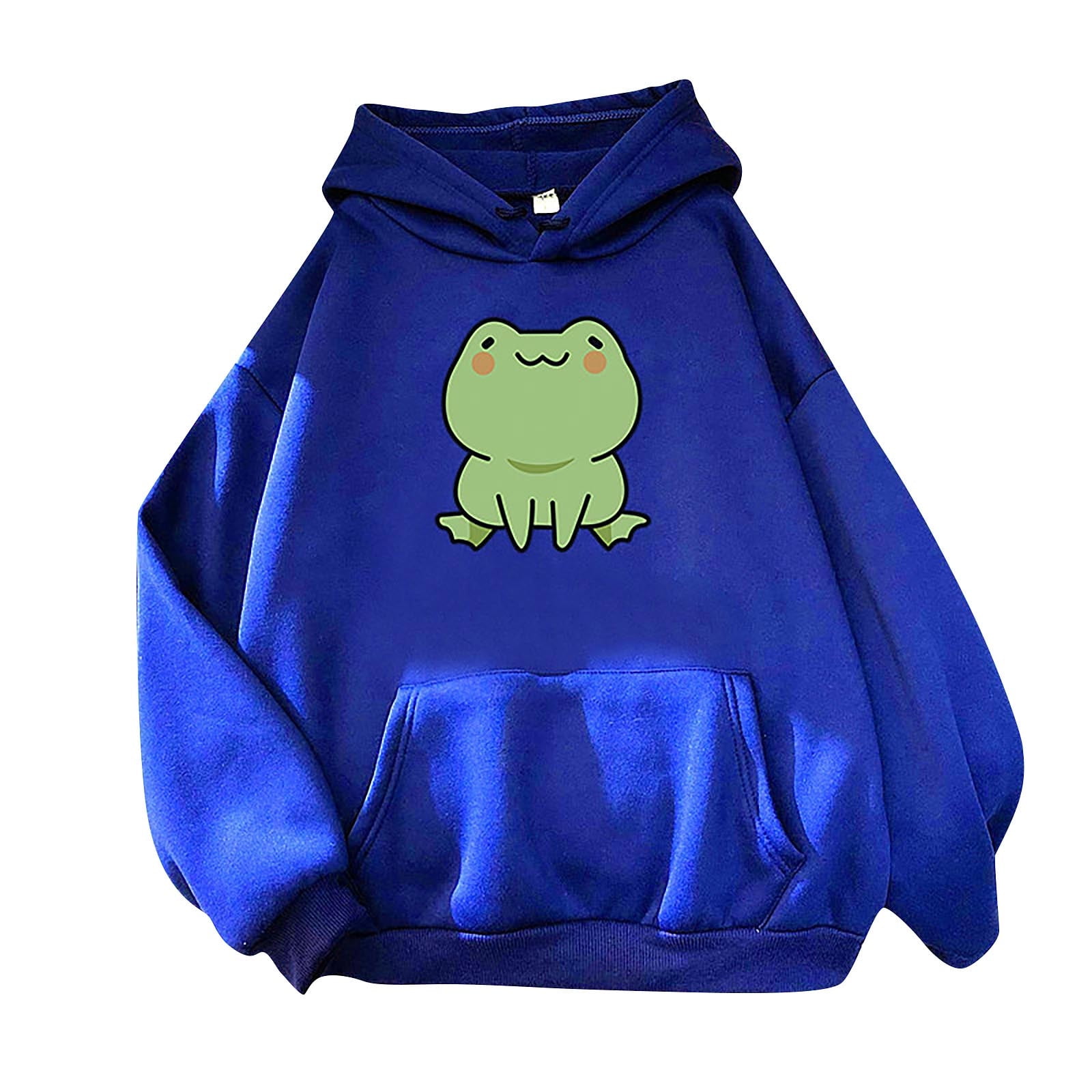 YYDGH Cute Frog Graphic Hoodie for Women Long Sleeve Kawaii Hooded Sweatshirt Oversized Drawstring Pullover Tops with Kangaroo Pocket Blue 3XL