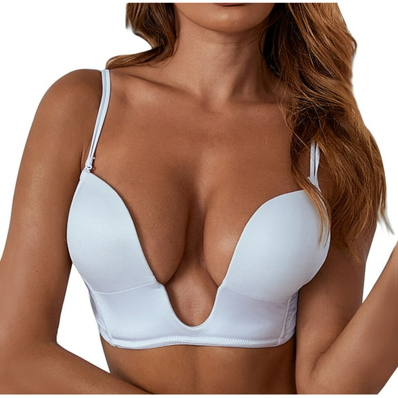 YYDGH Deep V Plunge Bras for Women Convertible Low Back Invisible Magic Wire Bra U Shaped Push Up Bra White S