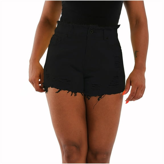 YYDGH Denim Shorts for Women Casual Summer High Waisted Ripped Jean Shorts Distressed Stretch Vintage Juniors Hot Jean Shorts Black M