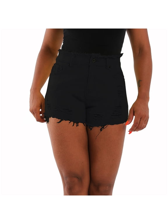 Denim Shorts for Women Casual Summer High Waisted Ripped Jean Shorts Distressed Stretch Vintage Juniors Hot Jean Shorts Black XL