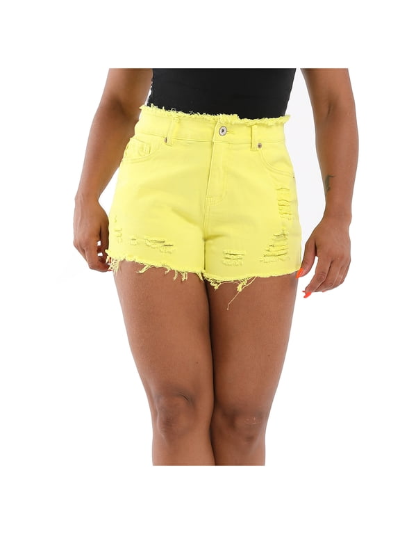 Denim Shorts for Women Casual Summer High Waisted Ripped Jean Shorts Distressed Stretch Vintage Juniors Hot Jean Shorts Yellow S
