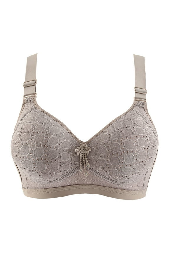 Double Support Wireless Bra Lace Bra with Stay-in-Place Straps Full-Coverage Wirefree Bra Tagless for Everyday Wear Gray 38C
