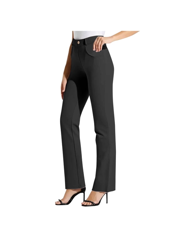 Dress Pants for Women Casual Petite Business Work Trousers Button Stretchy Lightweight Pull On Office Slacks with Pockets