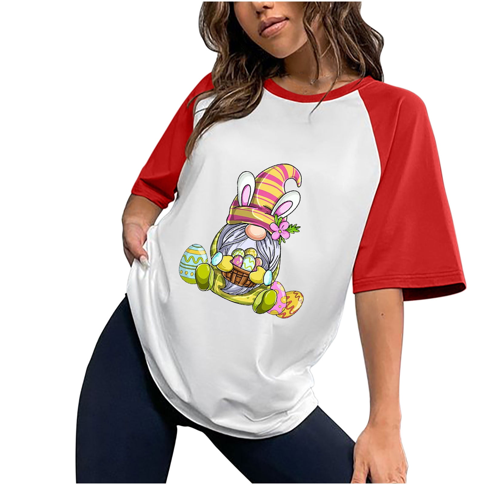 YYDGH Easter Shirts for Women Gnome Easter Shirt Funny Easter Gnome Egg  T-Shirt Casual Easter Day Tops White S 