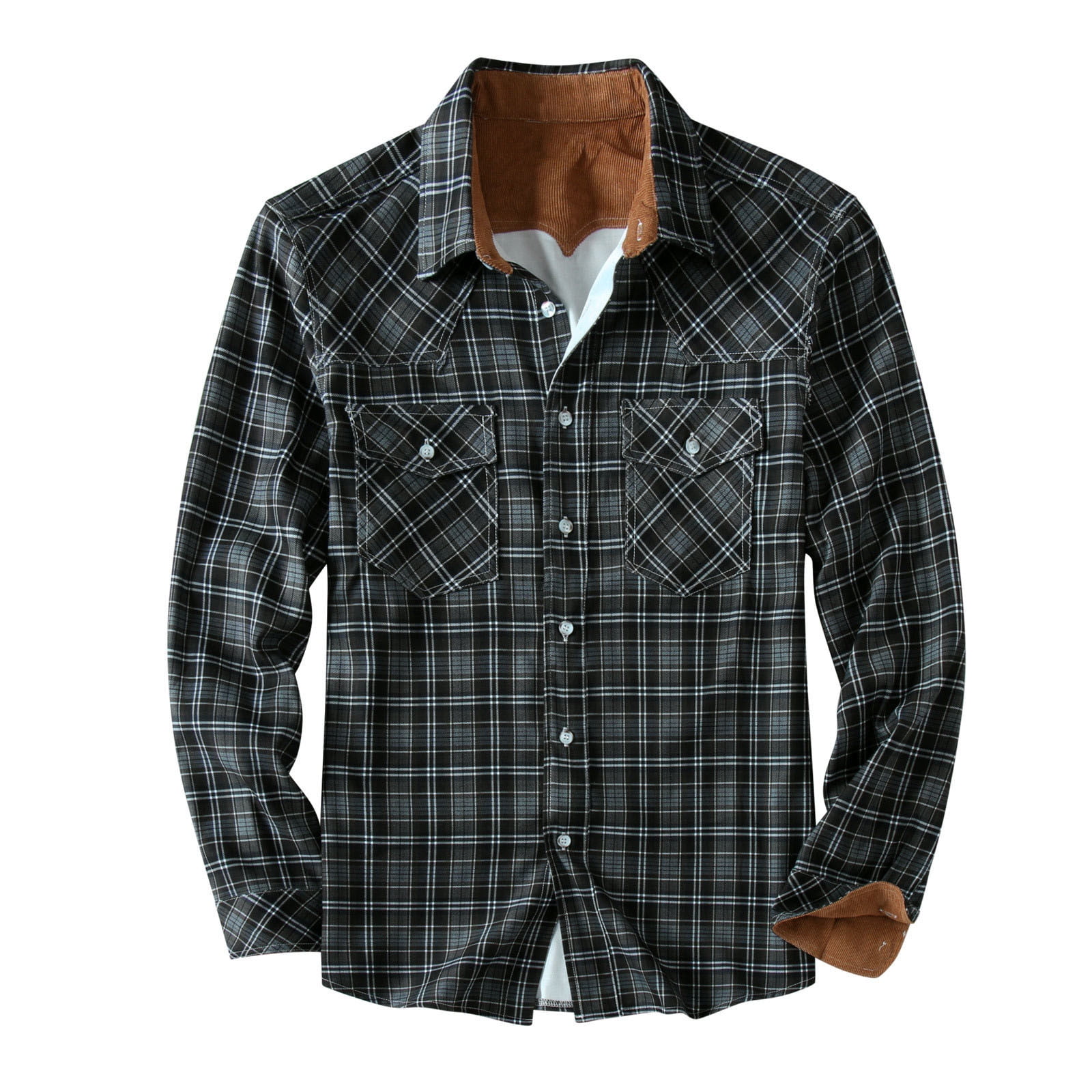 YYDGH Flannel Shirt for Men Long Sleeve Casual Button-Down Regular Fit  Plaid Shirts Casual Slim Fit Warm Lapel Jackets Black 5XL 