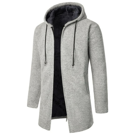 YYDGH Fleece Sherpa Lined Hoodie Men Long Zip Up Hooded Knit Sweater Coat Warm Winter Outwears Thermal Knitwear Gray XXL