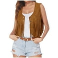 thumbnail image 1 of YYDGH Fringe Vest Cardigans for Women Faux Suede Open Front Vintage Vest Jacket Sleeveless 70s Hippie Boho Western Waistcoat Outwear Khaki L, 1 of 7
