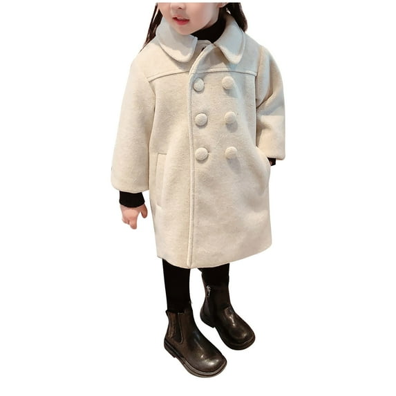 YYDGH Girls Dress Coat Kids Winter Warm Jacket Long Sleeve Button Trench Coat Pocket Long Peacoat Outerwear