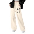 thumbnail image 1 of YYDGH Girls Wide Leg Sweatpants Drawstring Elastic Waist Bow Pants Casual Loose Fit Kids Trousers Streetwear with Pockets, 1 of 8