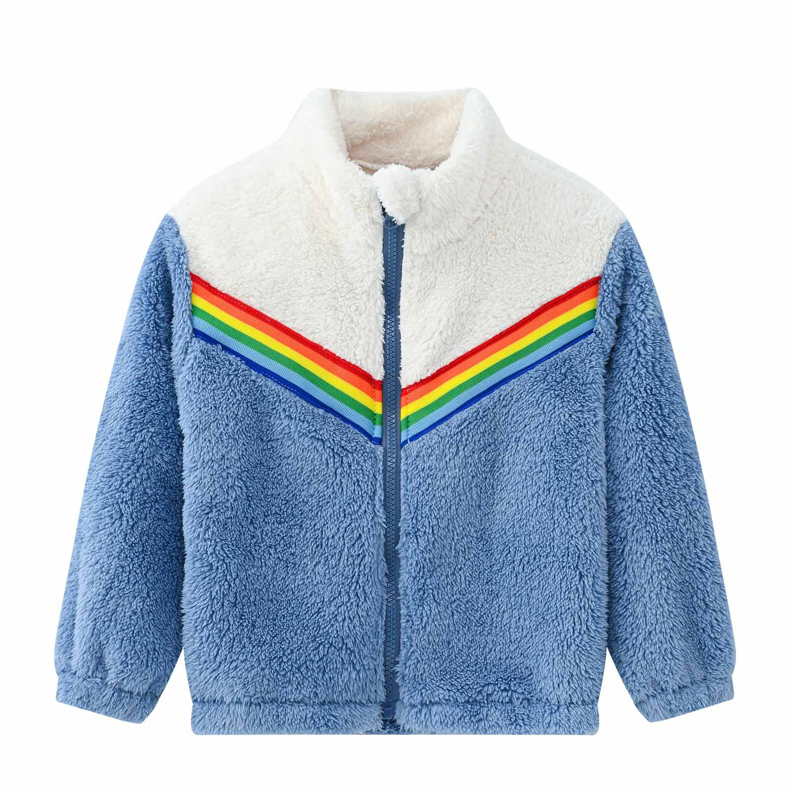 YYDGH Girls Zipper Jacket Fuzzy Sweatshirt Long Sleeve Casual Cozy Fleece Sherpa Outwear Coat Full-Zip Rainbow Jackets(Blue,3-4 Years) - image 1 of 8
