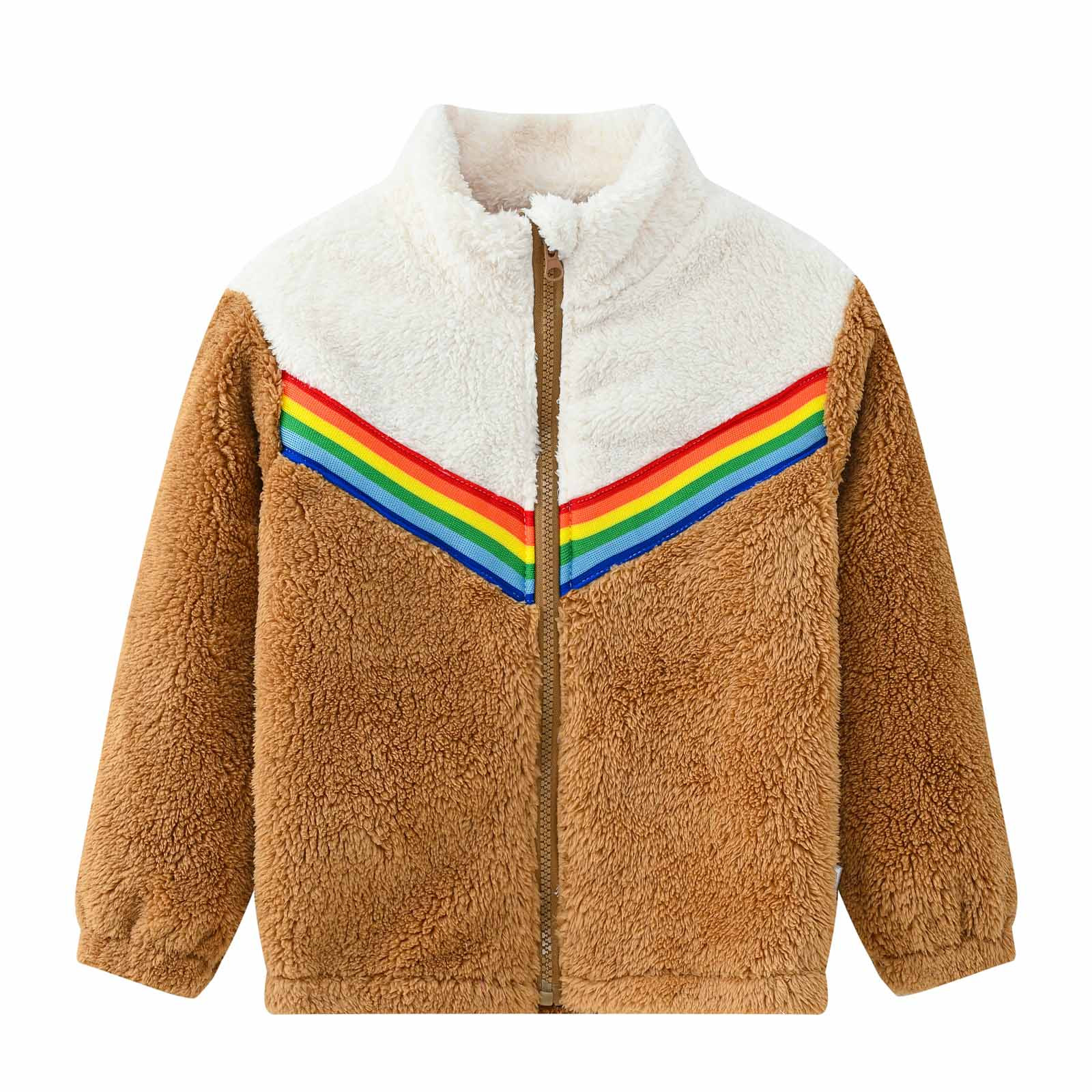 YYDGH Girls Zipper Jacket Fuzzy Sweatshirt Long Sleeve Casual Cozy Fleece Sherpa Outwear Coat Full-Zip Rainbow Jackets(Khaki,4-5 Years) - image 1 of 8