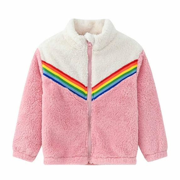 YYDGH Girls Zipper Jacket Fuzzy Sweatshirt Long Sleeve Casual Cozy Fleece Sherpa Outwear Coat Full-Zip Rainbow Jackets(Pink,2-3 Years)