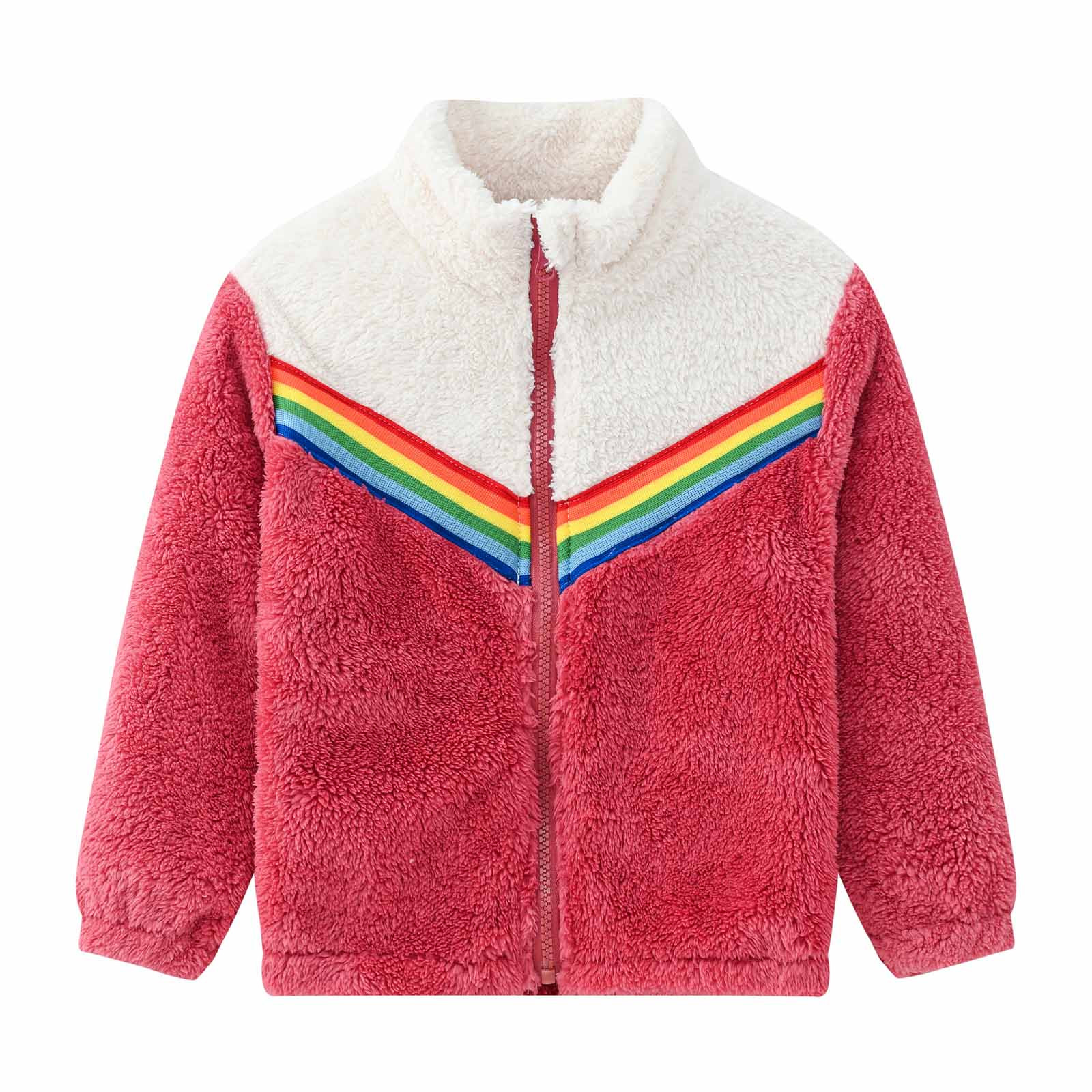 YYDGH Girls Zipper Jacket Fuzzy Sweatshirt Long Sleeve Casual Cozy Fleece Sherpa Outwear Coat Full-Zip Rainbow Jackets(Red,2-3 Years) - image 1 of 8