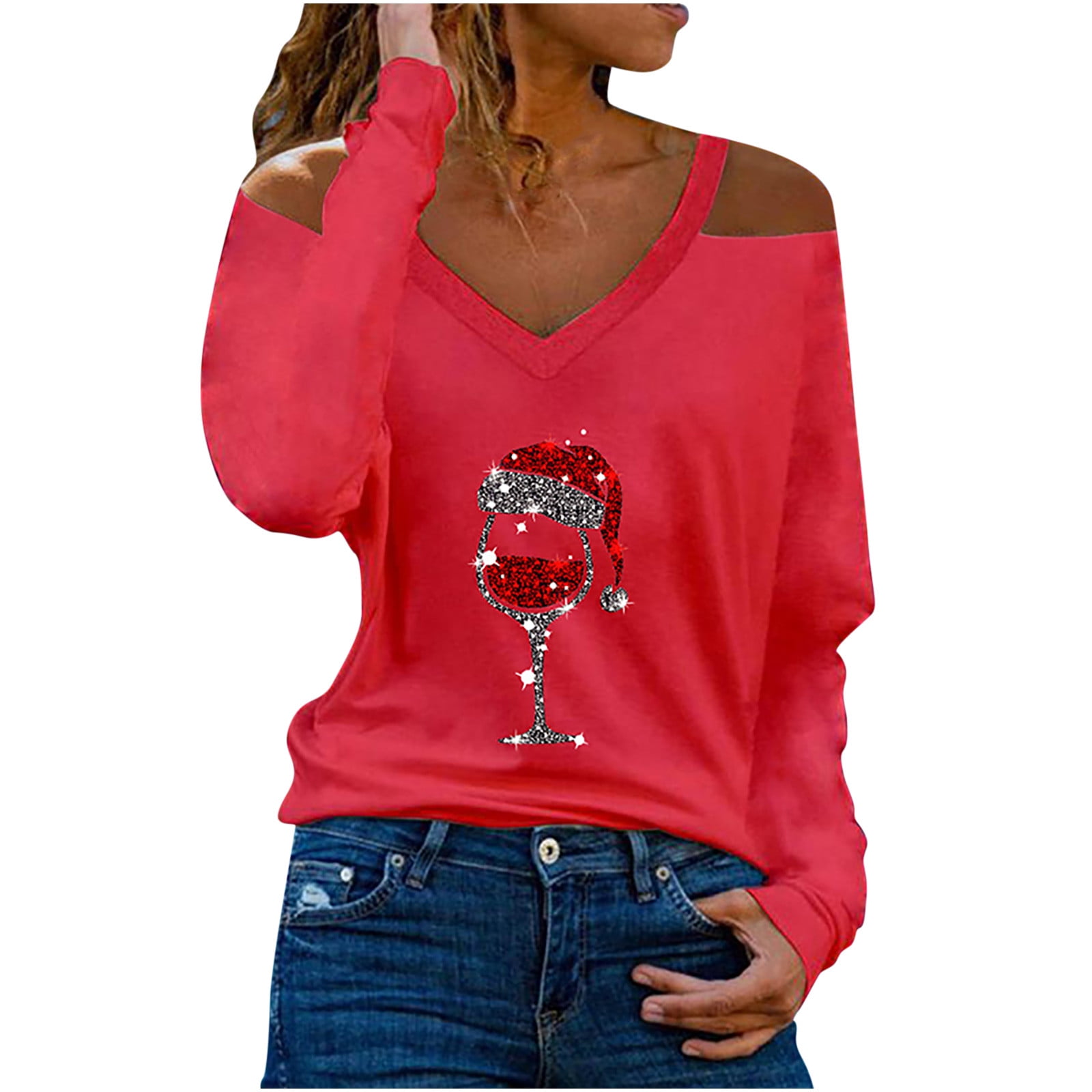 YYDGH Going Out Tops for Women V-Neck Long Sleeve T-Shirt Autumn