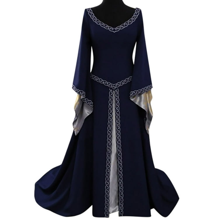 YYDGH Gothic Maxi Dress for Women Renaissance Medieval Costume Dress Long  Sleeve Spring Dresses V-Neck Floor Length Dress Blue XL - Walmart.com