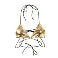 thumbnail image 1 of YYDGH Halter Metallic Crop Top Shiny Triangle Bralette Rave Bra Swimsuit Top Gold Free Size, 1 of 3