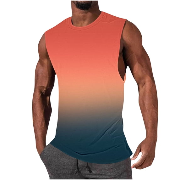 YYDGH Hawaiian Shirts for Men Regular Big and Tall Gradient Color Sleeveless Tank Tops Summer Casual Round Neck Tropical Beach Tees Orange 4XL
